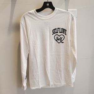 💕💖NWT Petals and peacocks Graphic self Love long sleeve top Small white